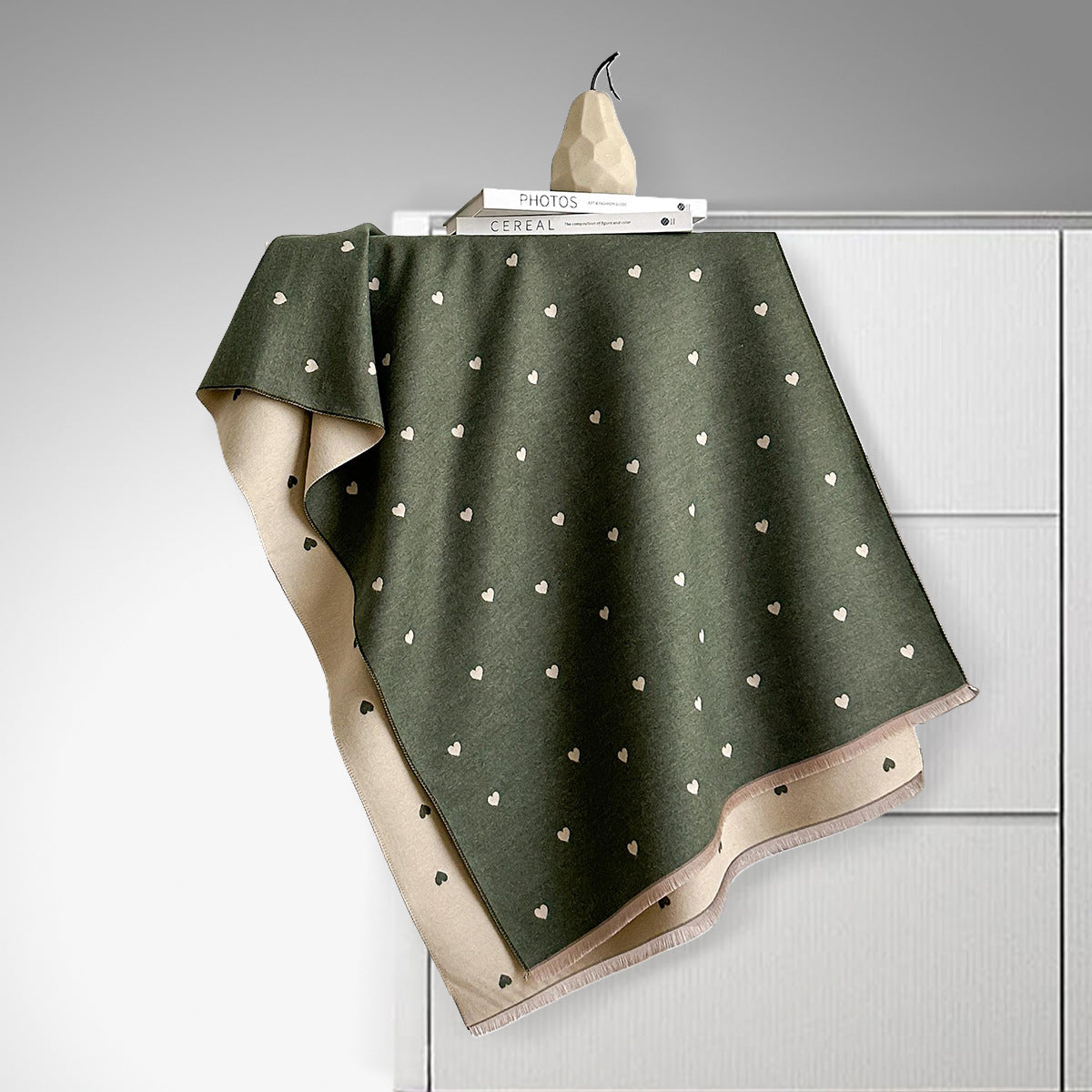 Écharpe double face en imitation cachemire – Motif cœur