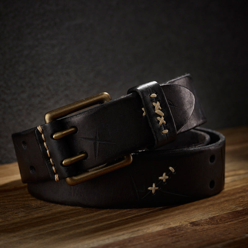 Ceinture homme en cuir fait main – Boucle ardillon vintage